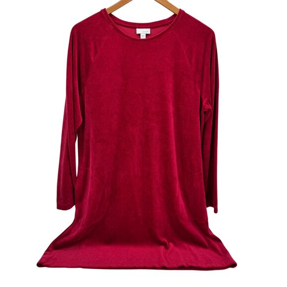 J Jill Velvet Dress Womens Large Red Pure Jill Pullover Tunic + Pockets Comfy - Picture 1 of 9
